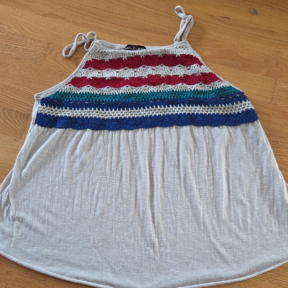 Almost Famous Red, Green, and Blue Crochet Tank Top